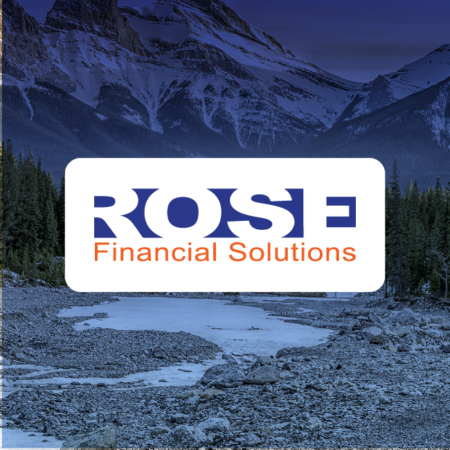 ROSE Financial Solutions logo over snowy mountain landscape background