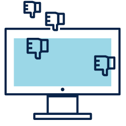 Computer monitor with blue thumbs-down icons floating across the screen