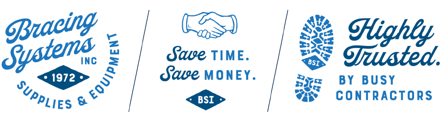 Bracing Systems logo with blue text, handshake icon, and “Highly Trained by our contractors” badge