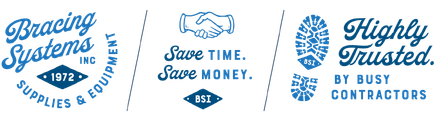 Bracing Systems logo with blue text, handshake icon, and “Highly Trained by our contractors” badge