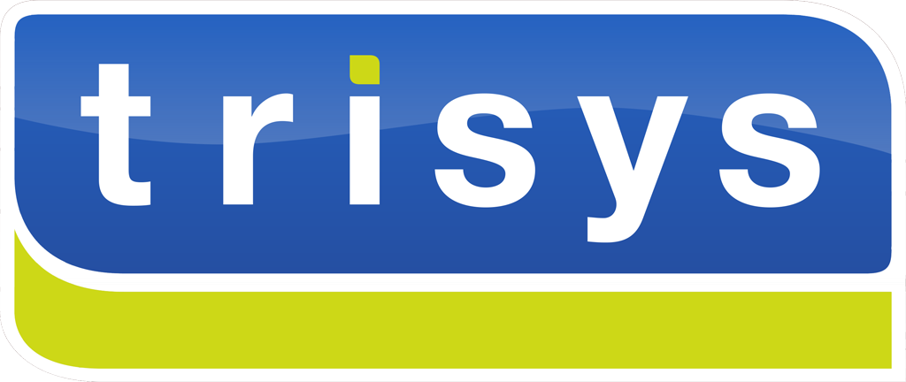 A blue and green logo for a company called trisys
