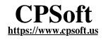 A black and white logo for cpsoft with a website address.