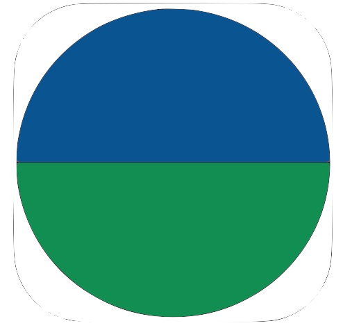 A blue and green circle on a white background