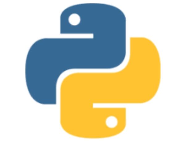A blue and yellow python logo on a white background