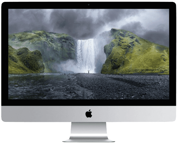 An apple computer with a waterfall on the screen