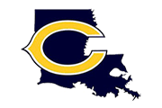 Louisiana Cubs logo: Yellow text on white background. “LOUISIANA” above a stylized yellow "C" and “CUBS” with black outlines.