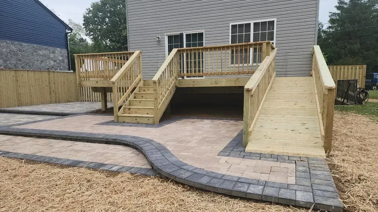 Beautiful backyard deck and patio combination designed by J Gonzalez