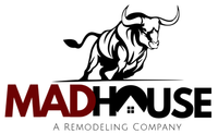 The logo for Madhouse a Remodeling Company has a bull on it.