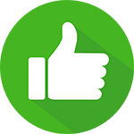 A thumbs up icon in a green circle with a long shadow.