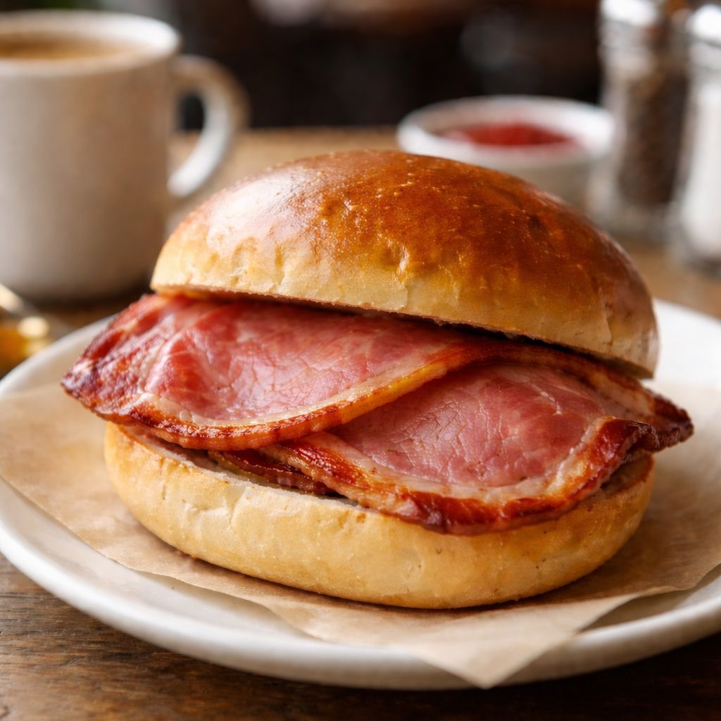 Bacon sandwich on toasted brioche at Hollyhocks