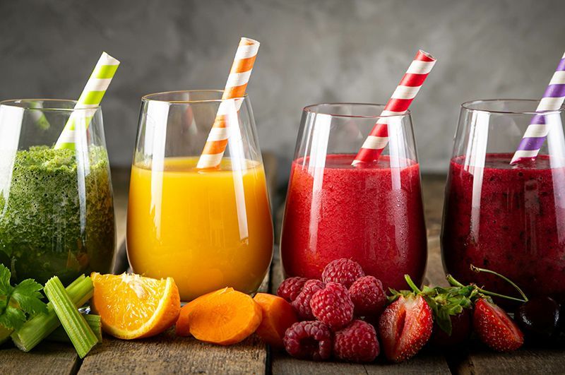 Selection of fresh fruit smoothies available at Hollyhocks Coffee House