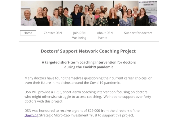 Doctors' Support Network 2021 DSN coaching project page mental health