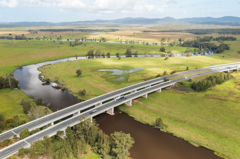 An Aerial View of a Multi-lane Highway Bridge — Glass Pool Windows Australia In Bulahdelah, NSW