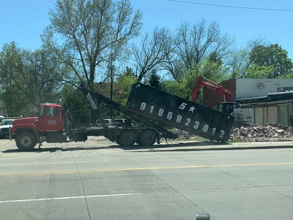 Red Truck with Black Roll-Off Dumpster — Oktaha, OK — Five Star Roll-Offs Services