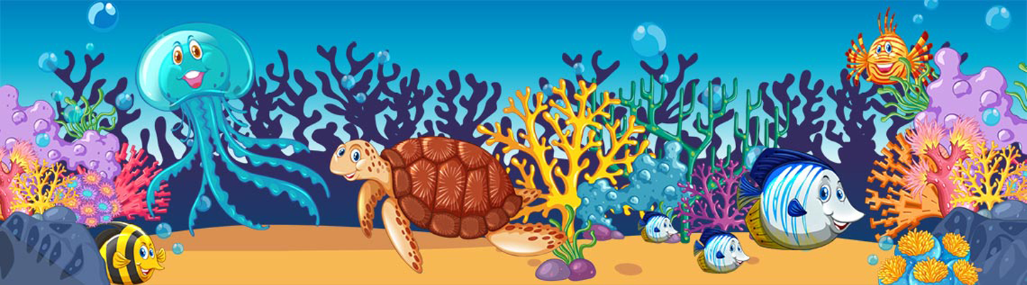 A turtle is swimming in the ocean near a coral reef.