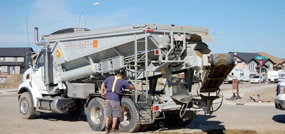 large grey dirt truck