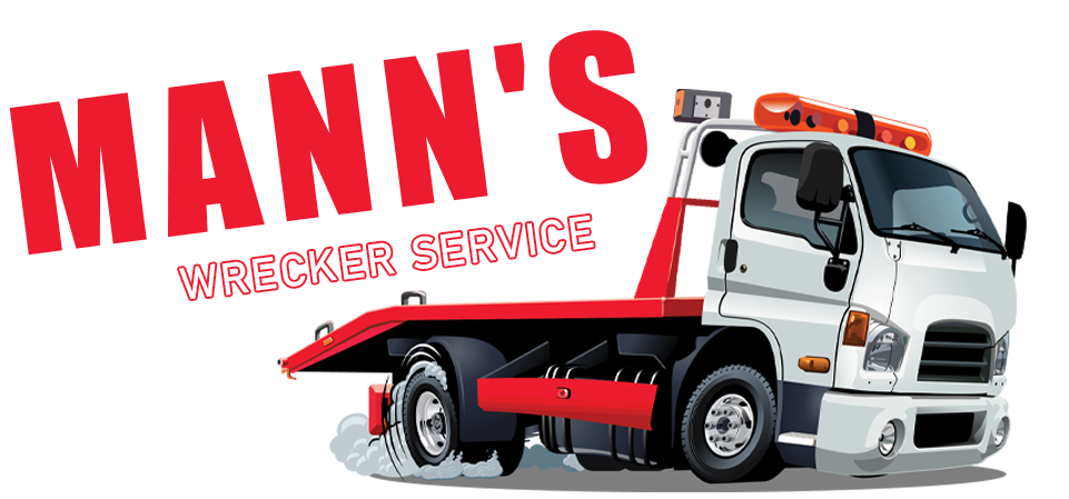 a mann 's wrecker service logo with a tow truck