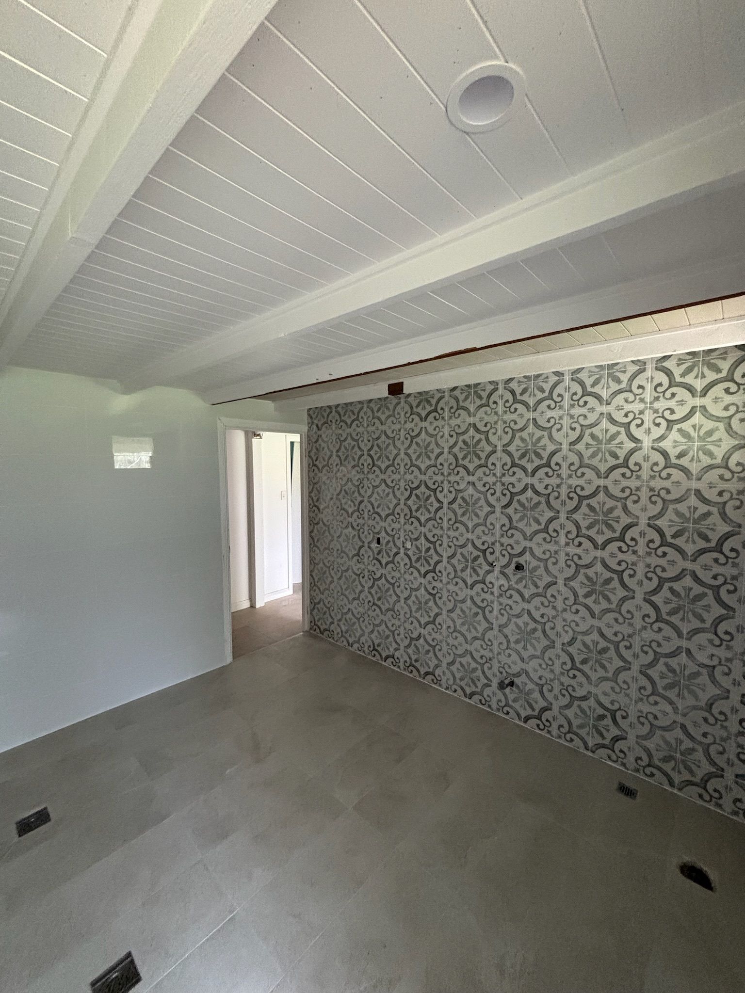 Interior Room With Patterned Wall, Gray Floor — Edmonds Bathroom Renovations & Tiling In Lake Cathie, NSW