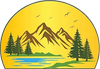 There are mountains and trees in the background and a lake in the foreground.