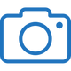 A blue icon of a camera with a circle in the middle.