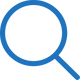 A blue magnifying glass icon on a white background.