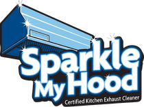 Sparkle My Hood logo with blue exhaust hood and &ldquo;Certified Kitchen Exhaust Cleaner&rdquo; text