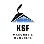 KSF Masonry & Concrete logo with blue brick roof and black trowel icon