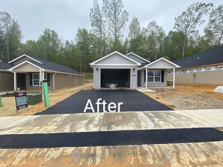 A picture of a house that has been paved and says after