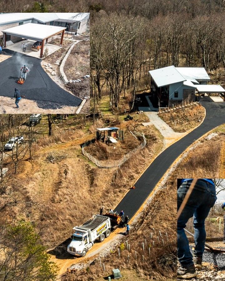 An aerial view of a road being built in the woods