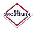 Logo for The Groutsmith, white diamond with red and blue text.