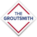 Logo for The Groutsmith, white diamond with red and blue text.