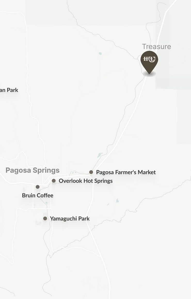 Map showing Pagosa Springs, Colorado with a destination marker labeled 