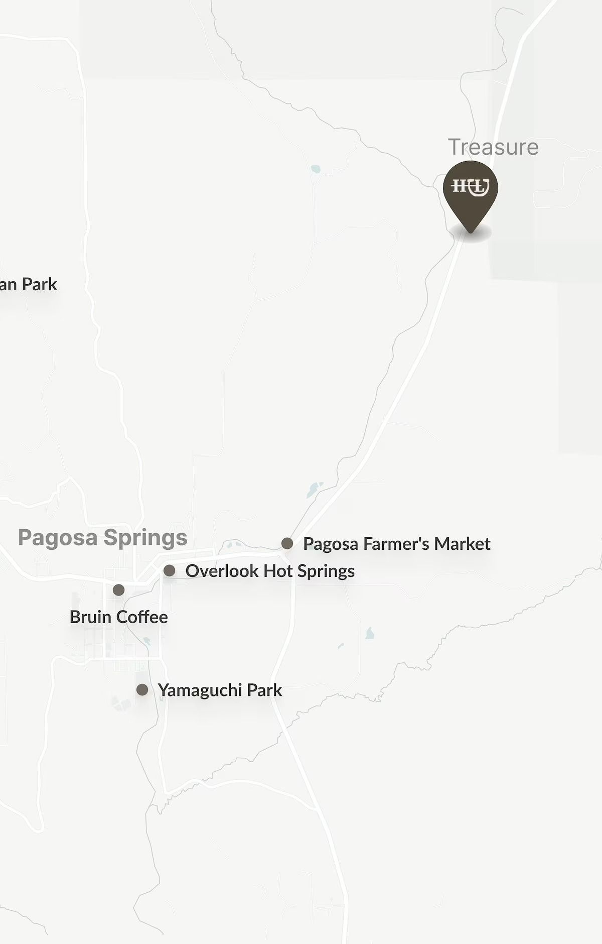 Map showing Pagosa Springs, Colorado with a destination marker labeled
