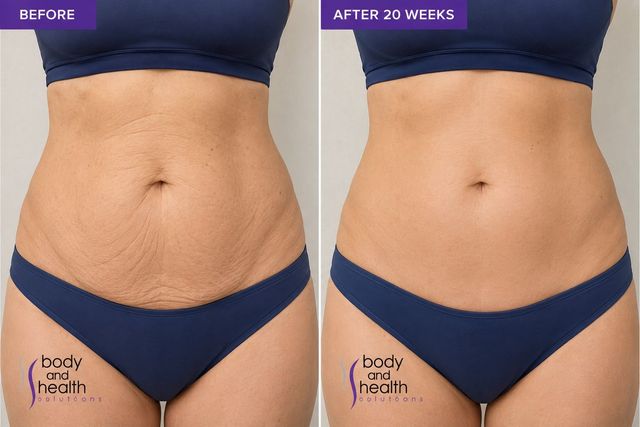 Before and after abdomen tightening results after 20 weeks at Body and Health Solutions