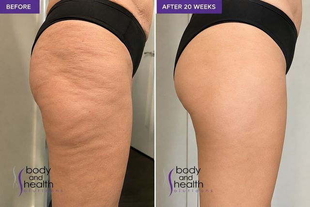 Before and after cellulite reduction on thighs after 20 weeks
