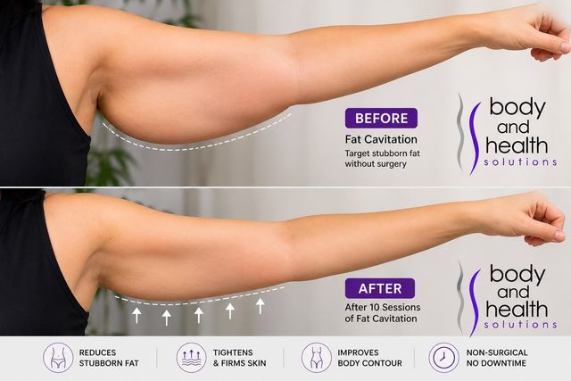 Before and after fat cavitation upper arm treatment after 10 sessions