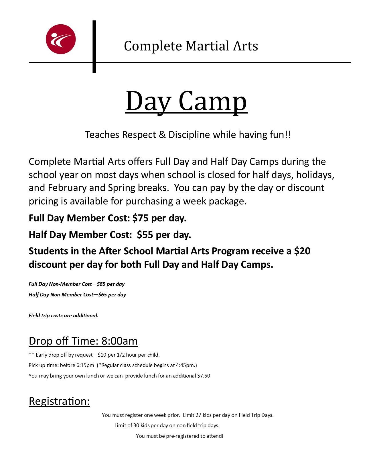 It is a flyer for a day camp for martial arts.