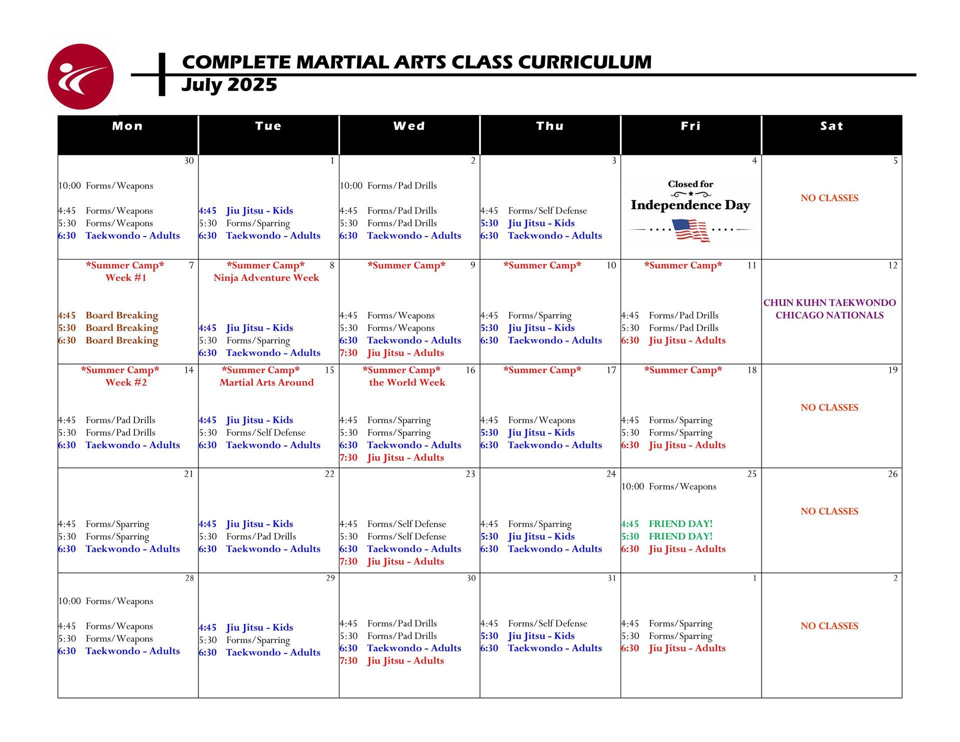 A complete martial arts class curriculum for may 2013