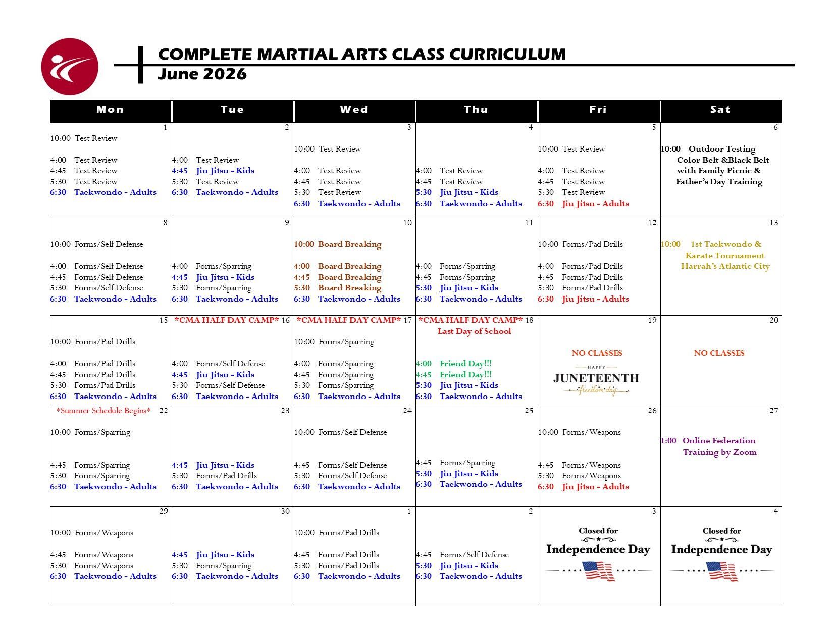 A complete martial arts class curriculum for may 2013