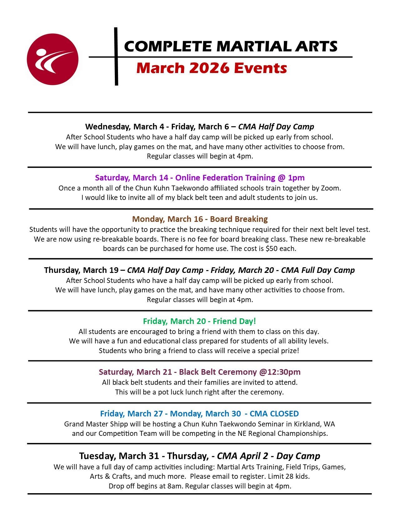 A list of martial arts events for august 2024.