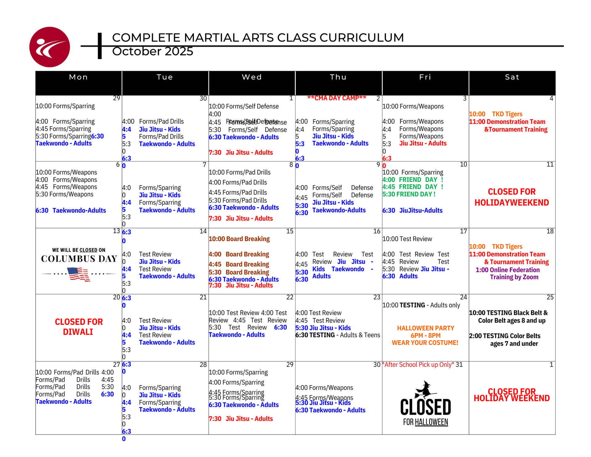 A complete martial arts class curriculum for may 2013