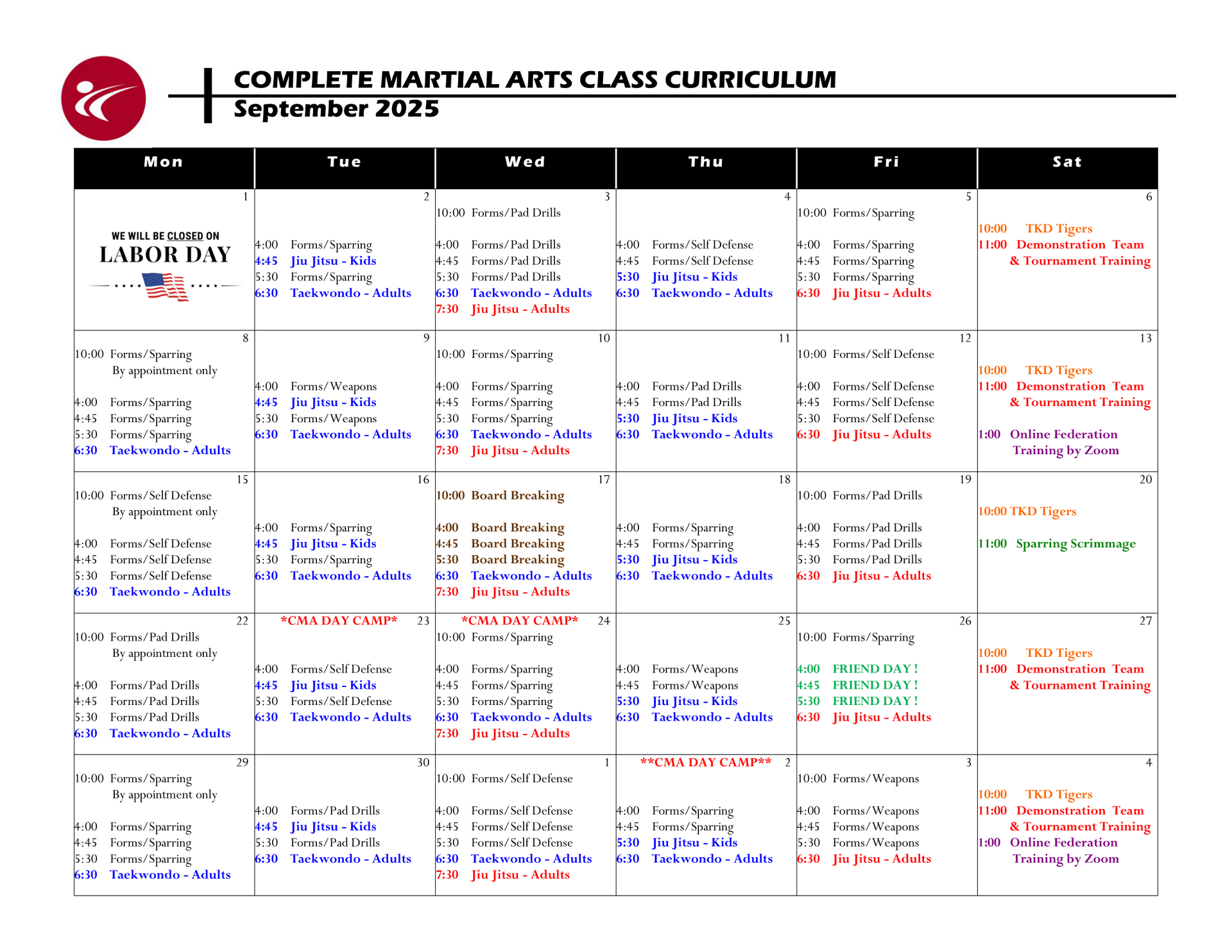 A complete martial arts class curriculum for may 2013
