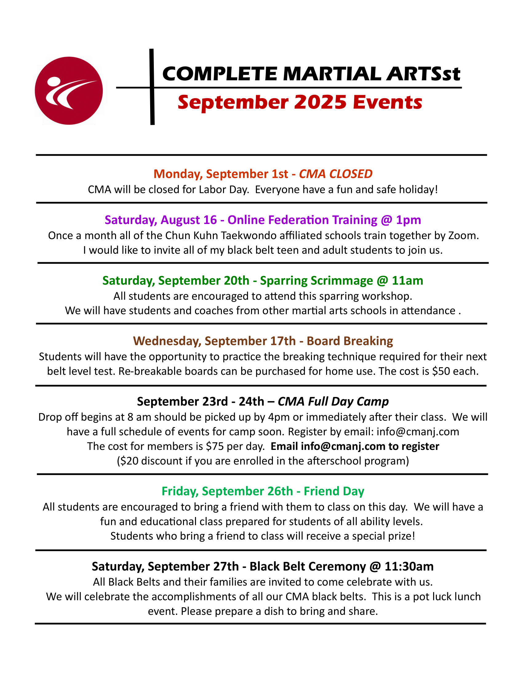 A list of martial arts events for august 2024.