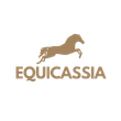 Sagoma di un cavallo bianco impennato all'interno di un cerchio marrone chiaro; sotto la parola EQUICASSIA.