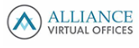 The logo for alliance virtual offices is blue and white.