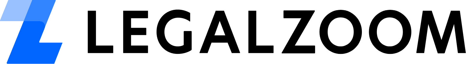 A blue and white logo for legalzoom on a white background