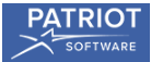 The patriot software logo is blue and white with a star.