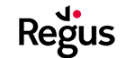 The logo for regus is black and red with a red circle in the middle.