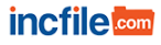 A blue and orange logo for incfile.com