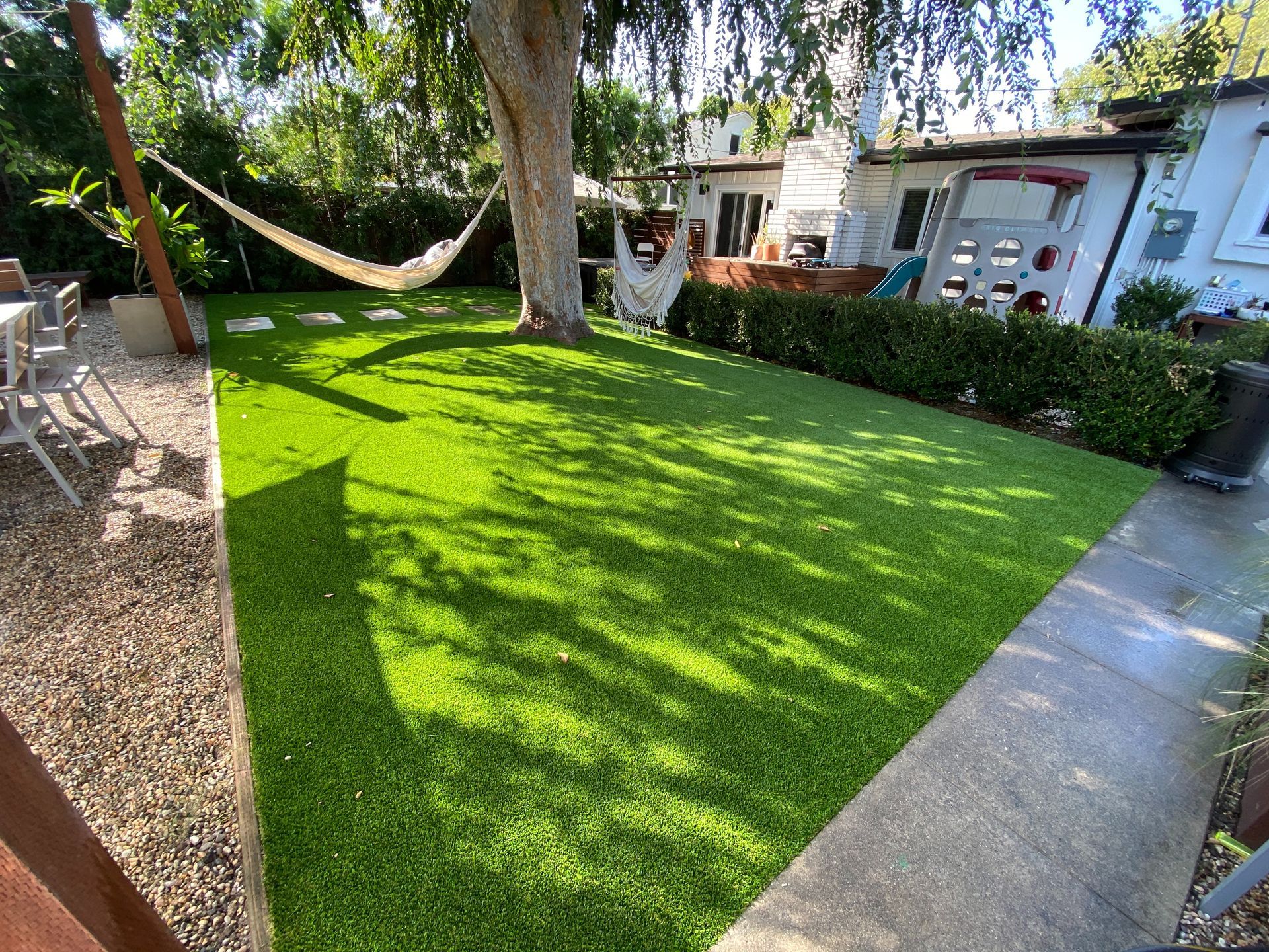 front yard artificial grass in rain